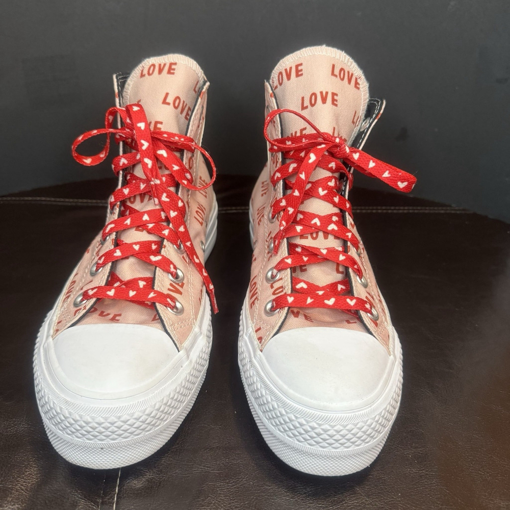 Converse Chuck Taylor All Star Platform Sneakers Size:8 High-top “Love”Pink EUC - Picture 2 of 11
